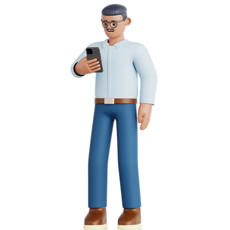 Man Looking at His phone  3D Illustration