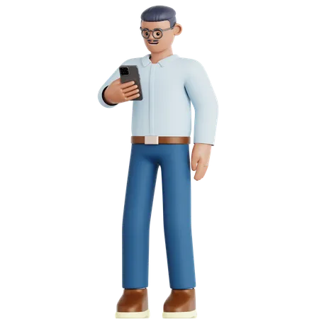 Man Looking at His phone  3D Illustration