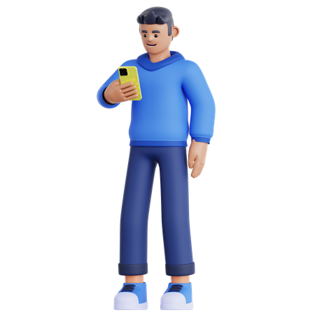 Man Looking at His phone  3D Illustration