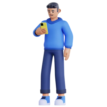 Man Looking at His phone  3D Illustration