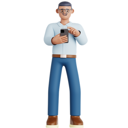 Man Looking at His phone  3D Illustration