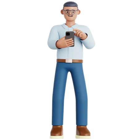 Man Looking at His phone  3D Illustration