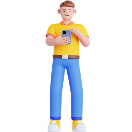 Man Looking at His phone  3D Illustration