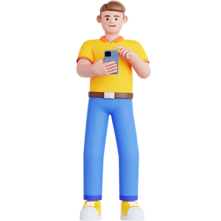 Man Looking at His phone  3D Illustration