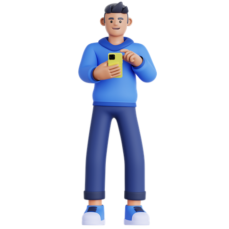 Man Looking at His phone  3D Illustration