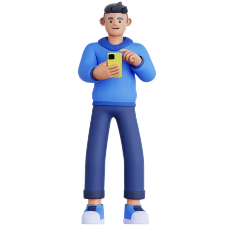 Man Looking at His phone  3D Illustration