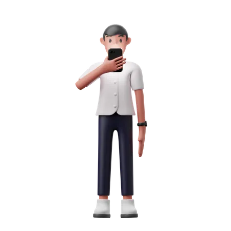 Man looking at phone  3D Illustration