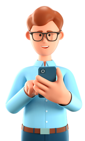 Man looking at smartphone and chatting  3D Illustration