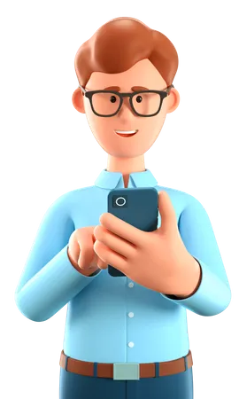 Man looking at smartphone and chatting  3D Illustration