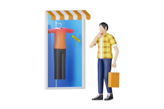 Man Looking At Window For Shopping  3D Illustration