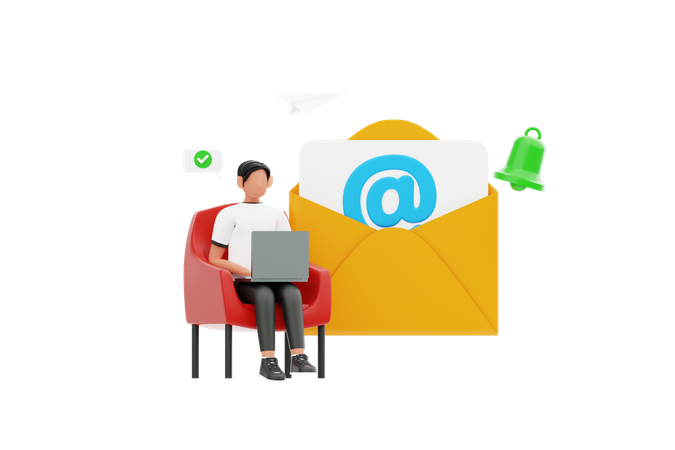 Man Looking E Mail Received In Laptop  3D Illustration
