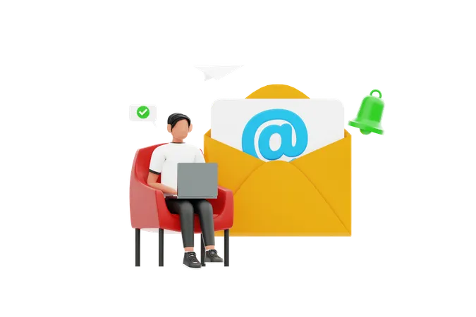 Man Looking E Mail Received In Laptop  3D Illustration