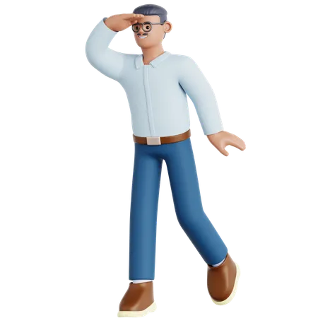 Man Looking Far Away  3D Illustration