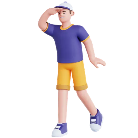 Man Looking Far Away  3D Illustration