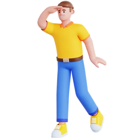 Man Looking Far Away  3D Illustration