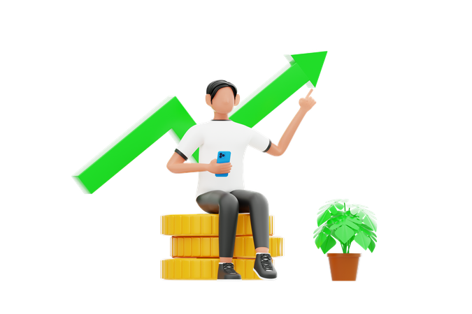 Man Looking Financial Growth  3D Illustration