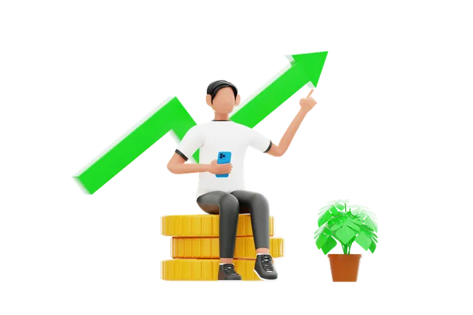 Man Looking Financial Growth  3D Illustration