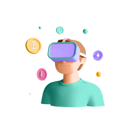 Man looking NFT art using VR  3D Illustration