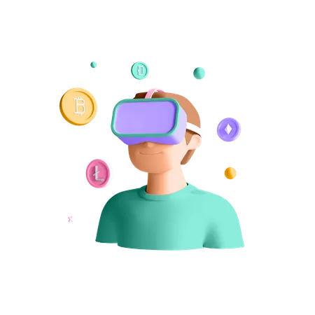 Man looking NFT art using VR  3D Illustration