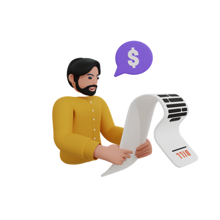 Man looking payment invoices  3D Icon