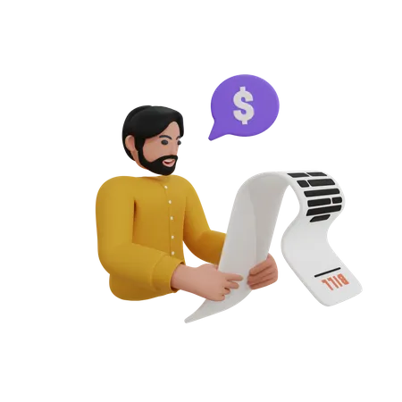 Man looking payment invoices  3D Icon