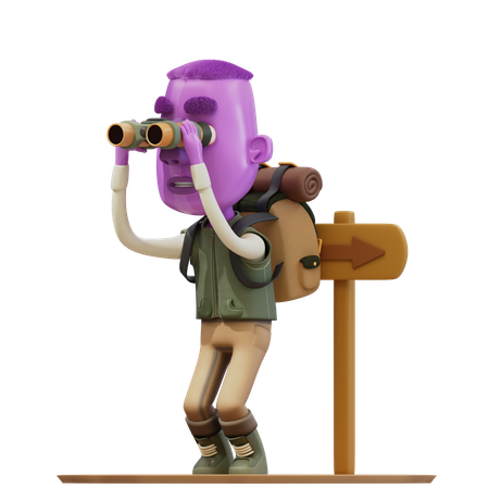 Man Looking Through Binoculars  3D Illustration