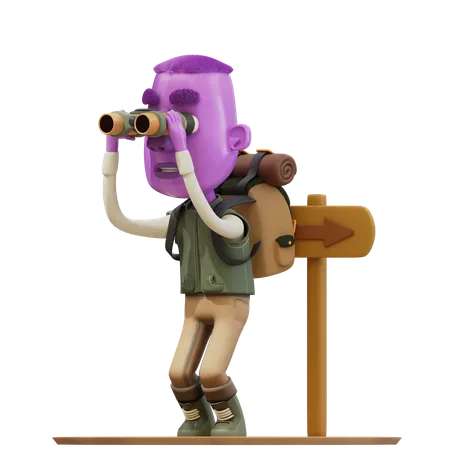 Man Looking Through Binoculars  3D Illustration