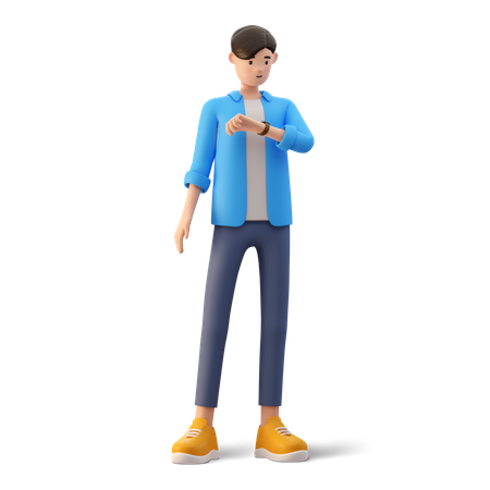 Man looking time in watch  3D Illustration