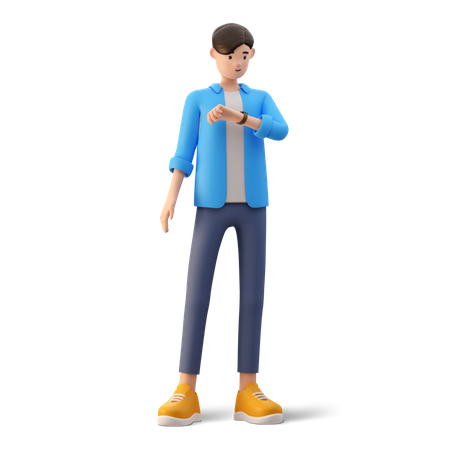 Man looking time in watch 3D Illustration