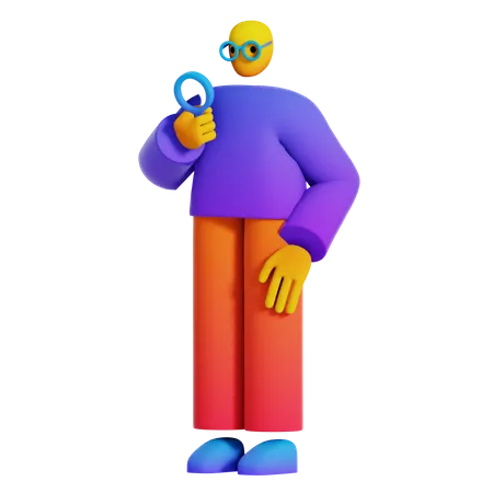 Man looking with Magnifier  3D Illustration