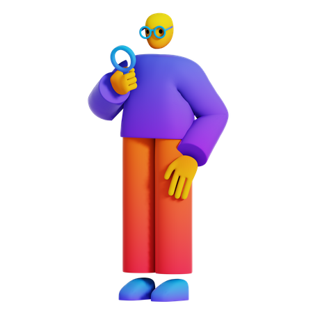 Man looking with Magnifier 3D Illustration