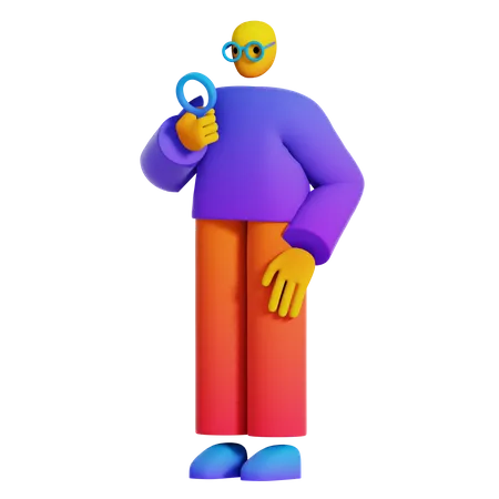 Man looking with Magnifier 3D Illustration