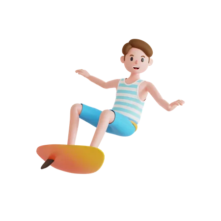 Man loving surfing sport 3D Illustration