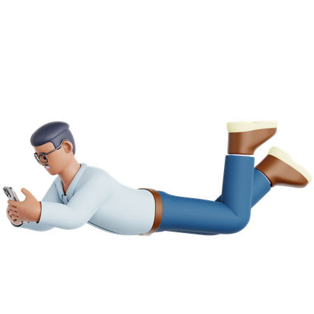 Man Lying and using Smartphone  3D Illustration