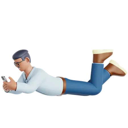 Man Lying and using Smartphone  3D Illustration