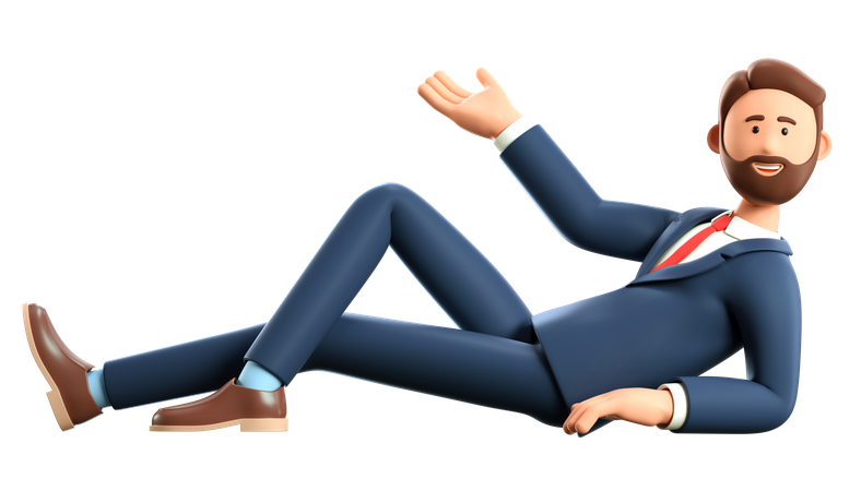 Man lying on the floor pointing hand  3D Illustration