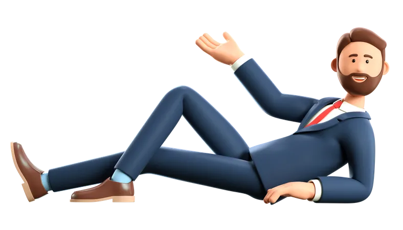 Man lying on the floor pointing hand  3D Illustration