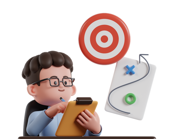 Man Making Plans On Paper With Clipboard  3D Icon