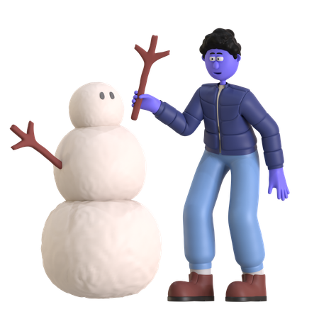 Man Making Snowman  3D Illustration