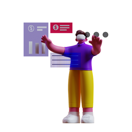 Man managing finances in metaverse  3D Illustration