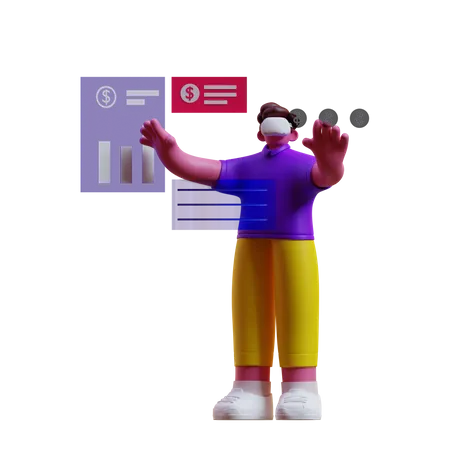 Man managing finances in metaverse  3D Illustration