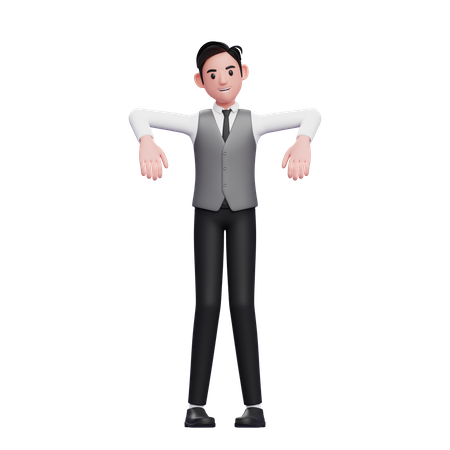 Man marionette pose wearing a gray office vest  3D Icon