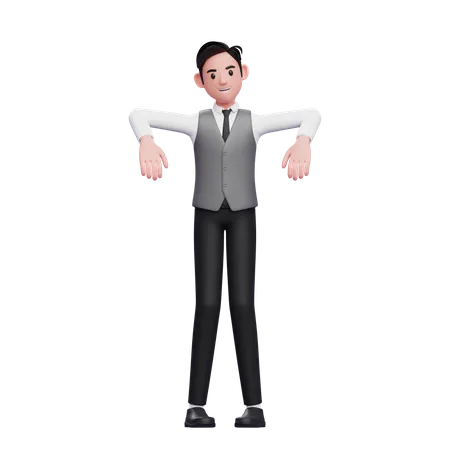 Man marionette pose wearing a gray office vest  3D Illustration