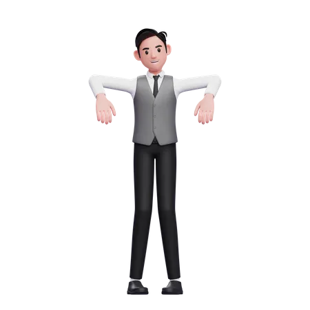 Man marionette pose wearing a gray office vest 3D Illustration