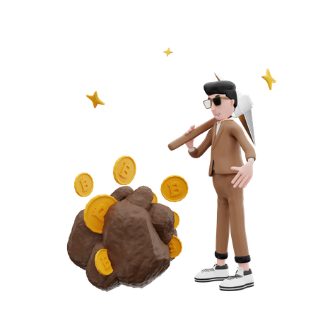 Man mining the bitcoin  3D Illustration