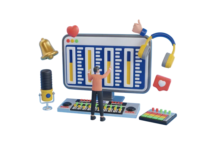 Man Mixing Sound  3D Illustration