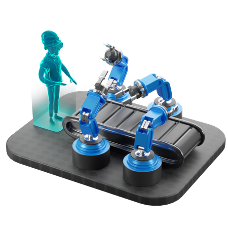 VRで自律ロボットを監視する男性  3D Illustration