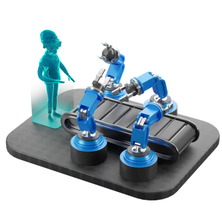 Man Monitoring Autonomous Robots With Vr  3D Illustration