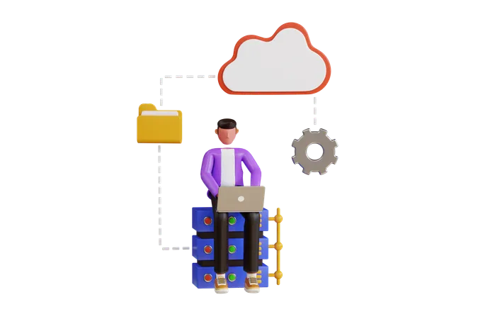 Man Moving Data To Cloud Storage  3D Illustration