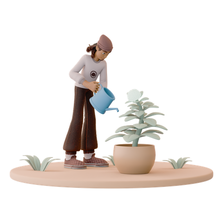 Man Nurturing Mental Health Growth Plant  3D Icon